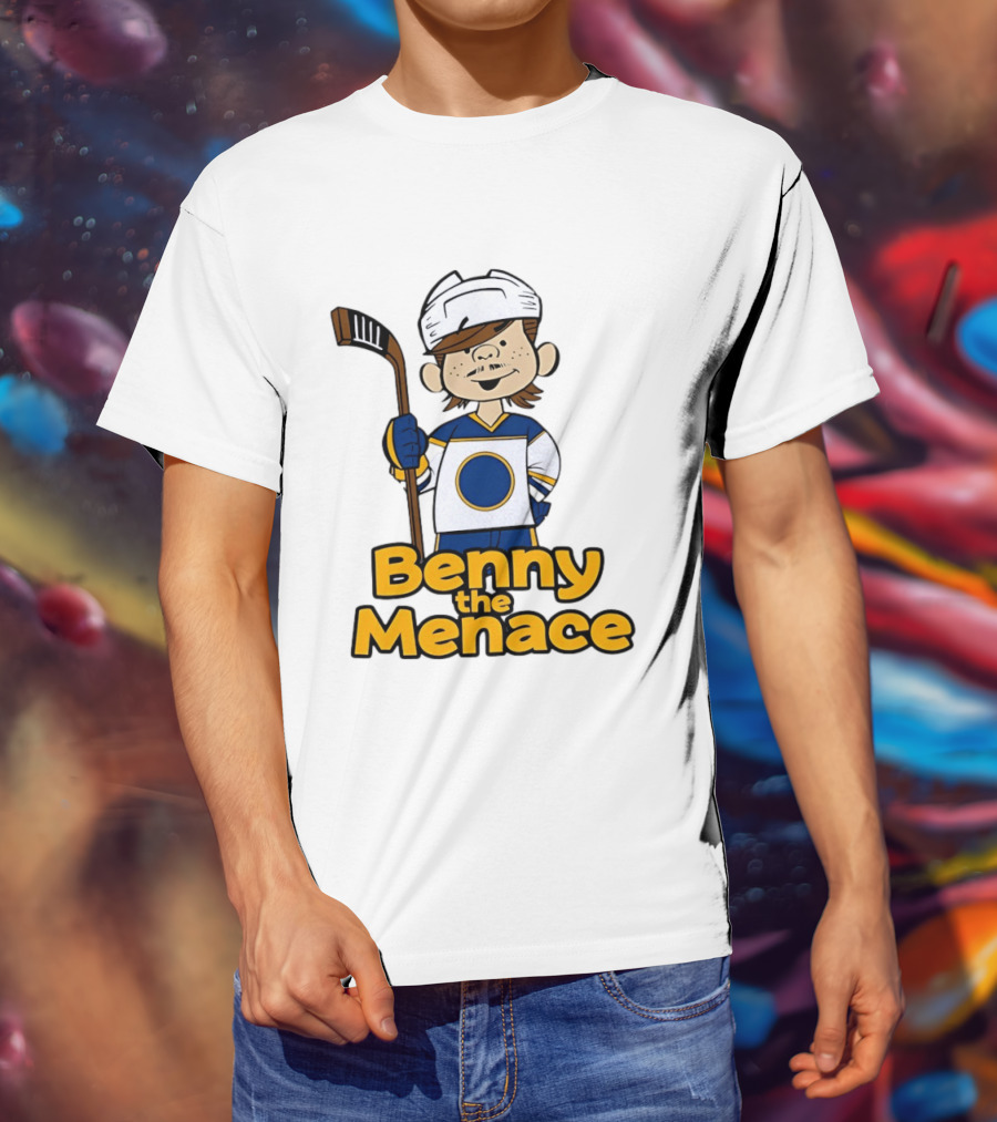 Benny The Menace Jordan Binnington St Louis Blues NHL Hockey Player Cartoon T-Shirt