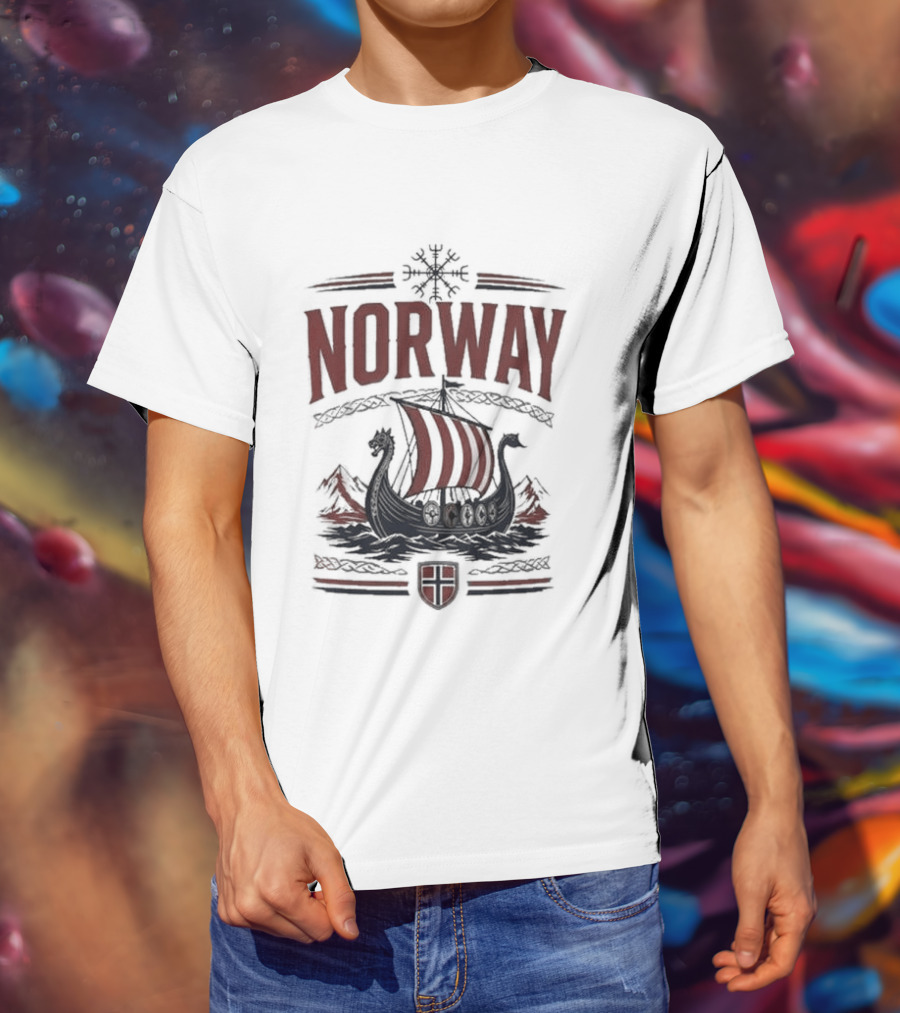 Norway Viking Ship Emblem With Shield T-Shirt
