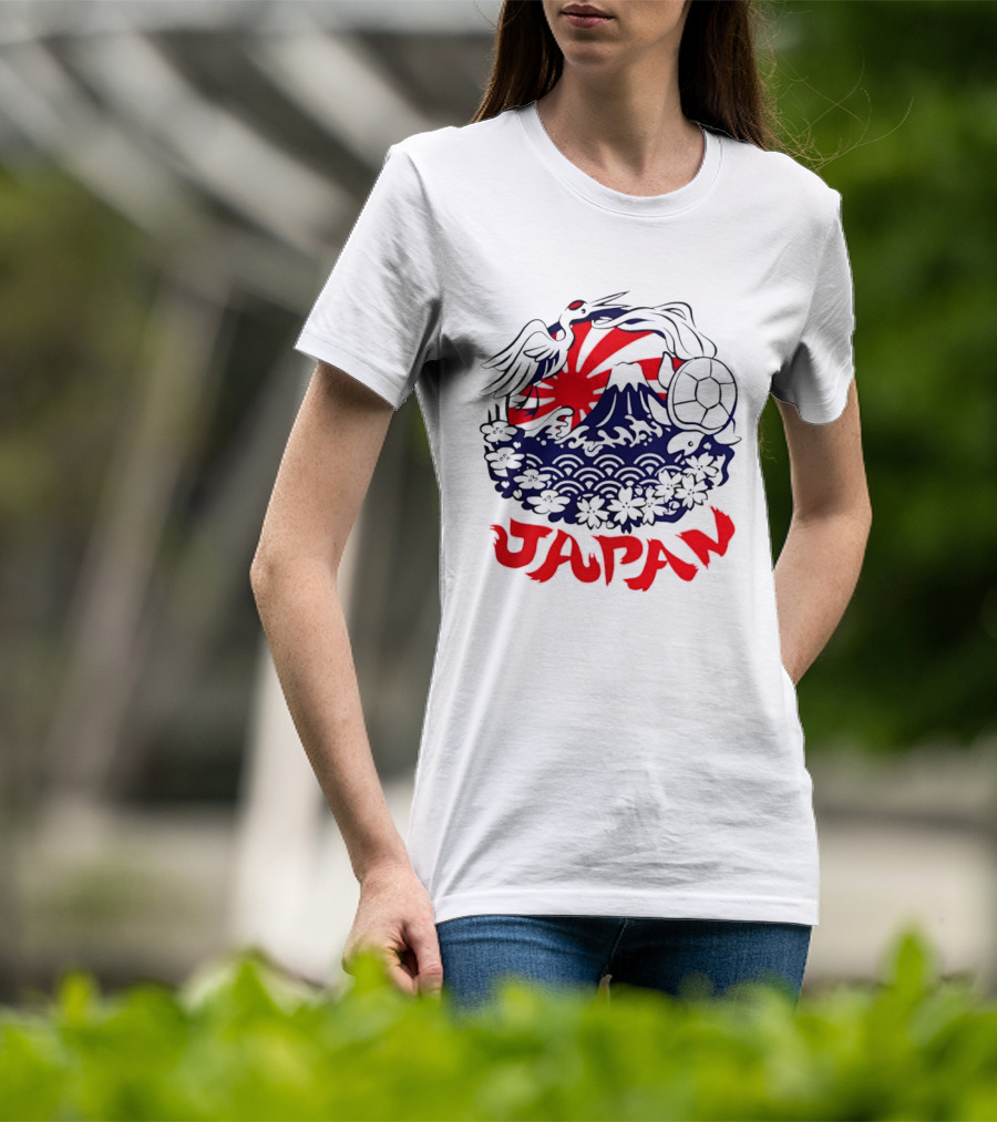 Japan Mt Fuji Crane Turtle Sakura Rising Sun Symbolism T-Shirt