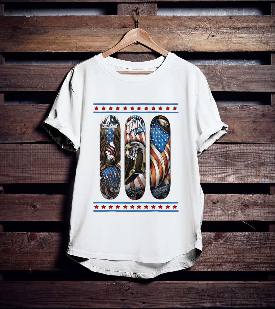 Tony Hawk Skateboard Eagle American Flag Stars Series T-Shirt
