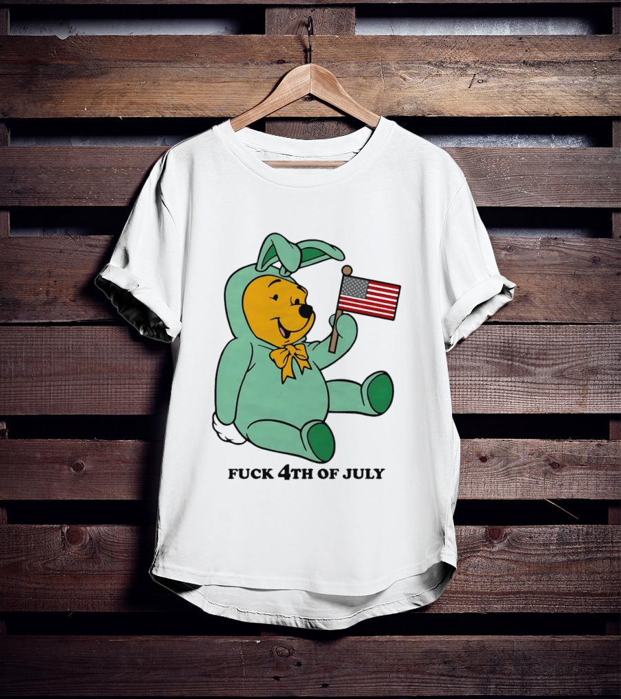 Winnie The Pooh Bunny Costume With Black American Flag And 4th Of July T-Shirt
