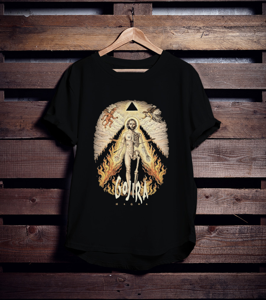 Gojira Magma Half Skeleton Half Human Devil Angel Flames Pyramid T-Shirt