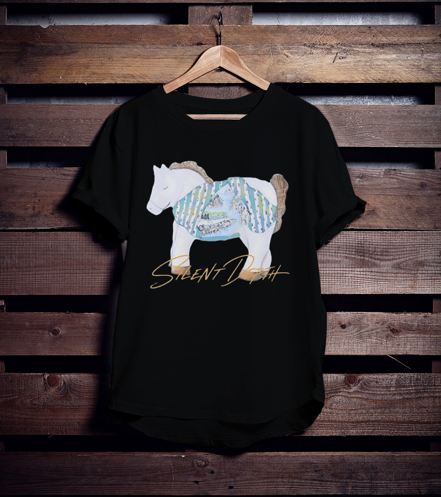 Silent Depth Horse Mountain Landscape Painted Body T-Shirt
