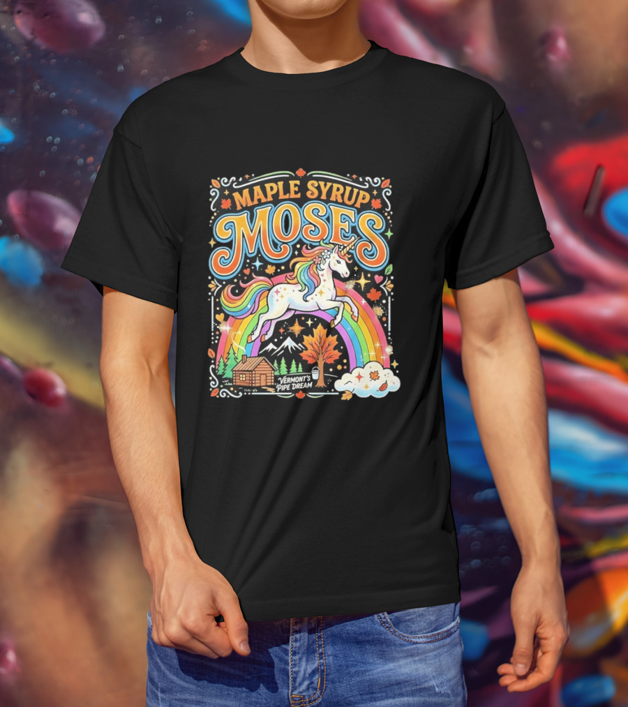 Maple Syrup Moses Rainbow Unicorn Vermont's Pipe Dream T-Shirt
