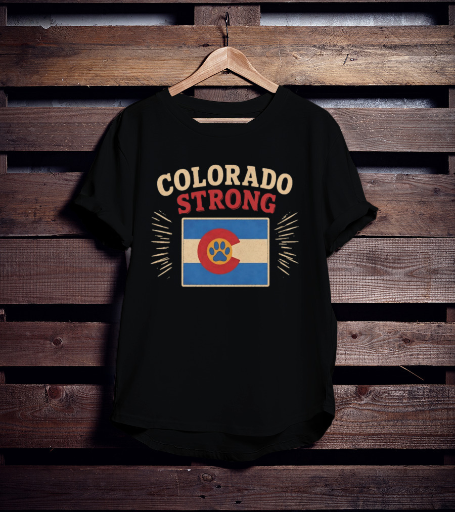 Colorado Strong Paw Print Colorado Flag Bold Letters T-Shirt