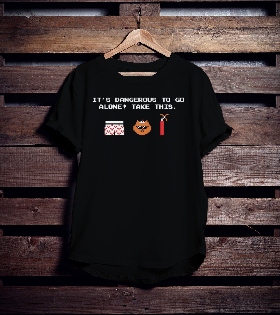 It's Dangerous To Go Alone Take This Pixel Boxers Cat Dynamite Zelda Retro Gaming T-Shirt