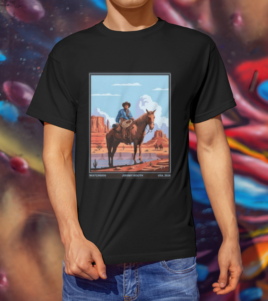 Dog Jeremy Booth USA 2020 Cowboy And Horse Desert Scene T-Shirt