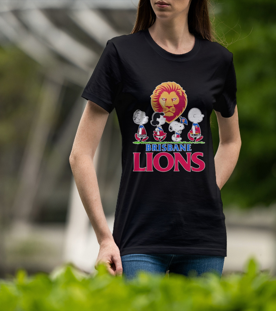 Brisbane Lions AFL Peanuts Snoopy Charlie Brown Lucy Schroeder T-Shirt