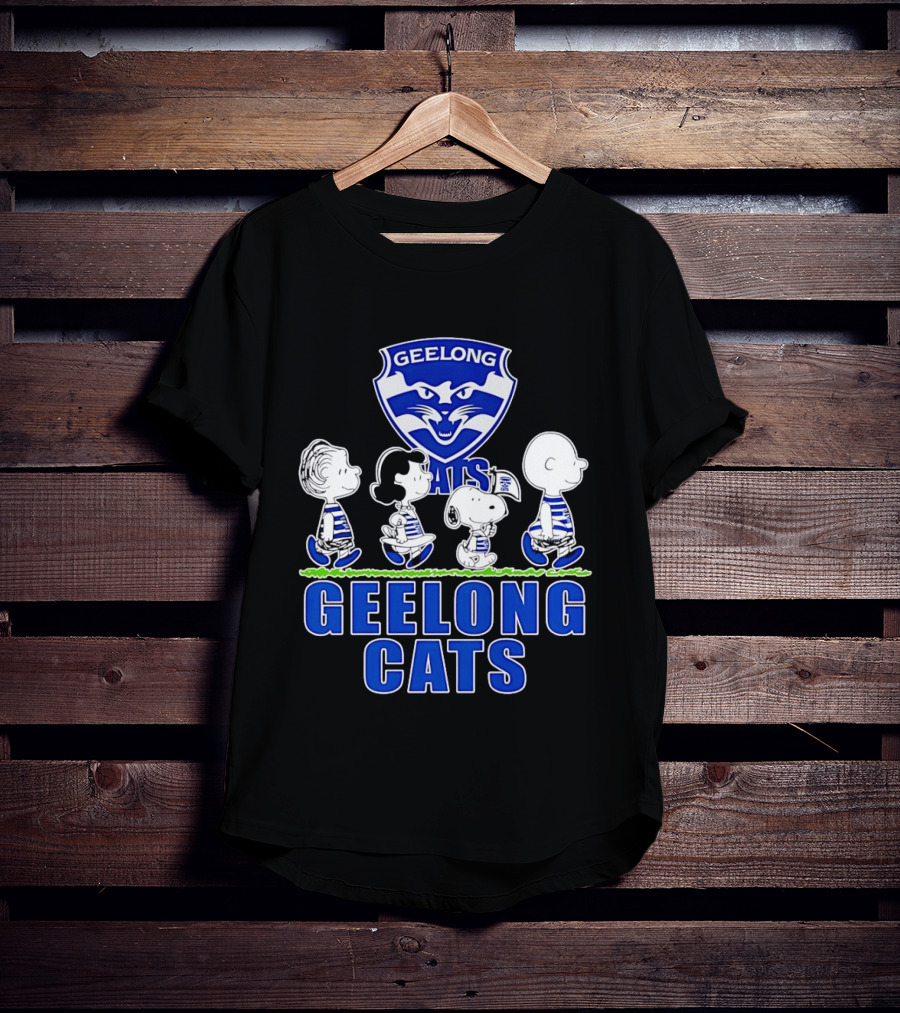 Peanuts Snoopy Charlie Brown Lucy Schroeder Geelong Cats AFL Fan T-Shirt
