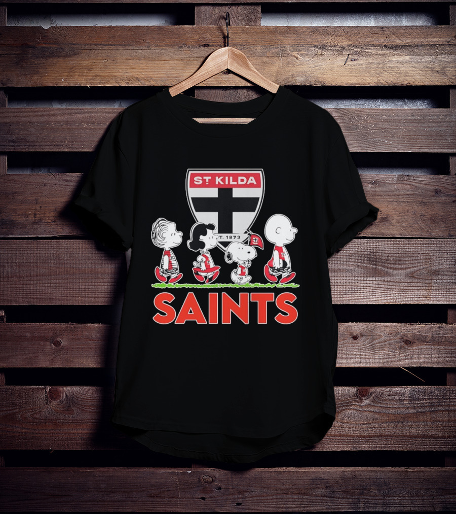 Peanuts Characters St Kilda Saints AFL 1873 Snoopy Charlie Brown Lucy Linus T-Shirt