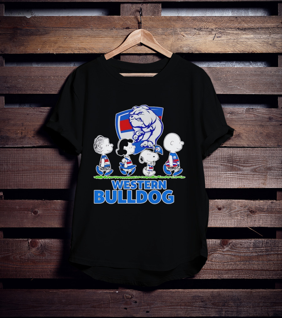 Peanuts Snoopy Charlie Brown Western Bulldogs AFL Team Lucy Schroeder T-Shirt