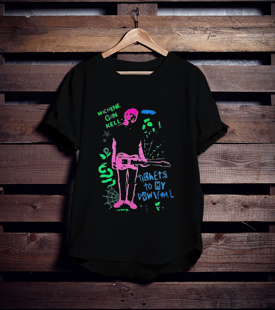 Machine Gun Kelly Skeleton Tickets To My Downfall Neon Pink Green Blue T-Shirt