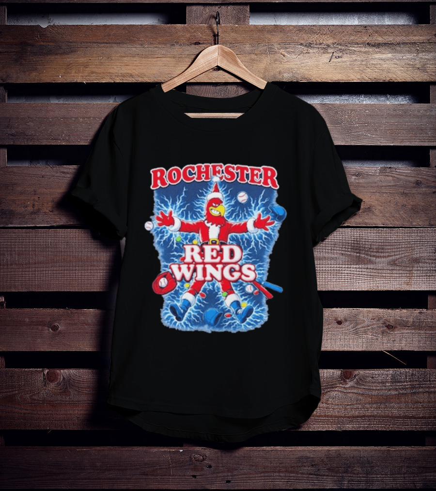 Rochester Red Wings Holiday Meltdown Christmas Santa Bird With Baseball T-Shirt