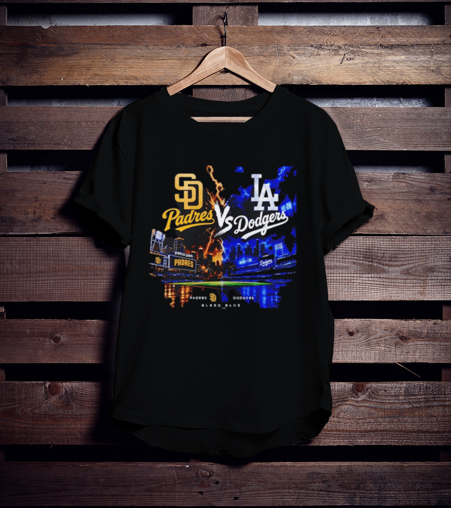 San Diego Padres Vs Los Angeles Dodgers Bleed Blue Petco Park Stadium Lightning T-Shirt