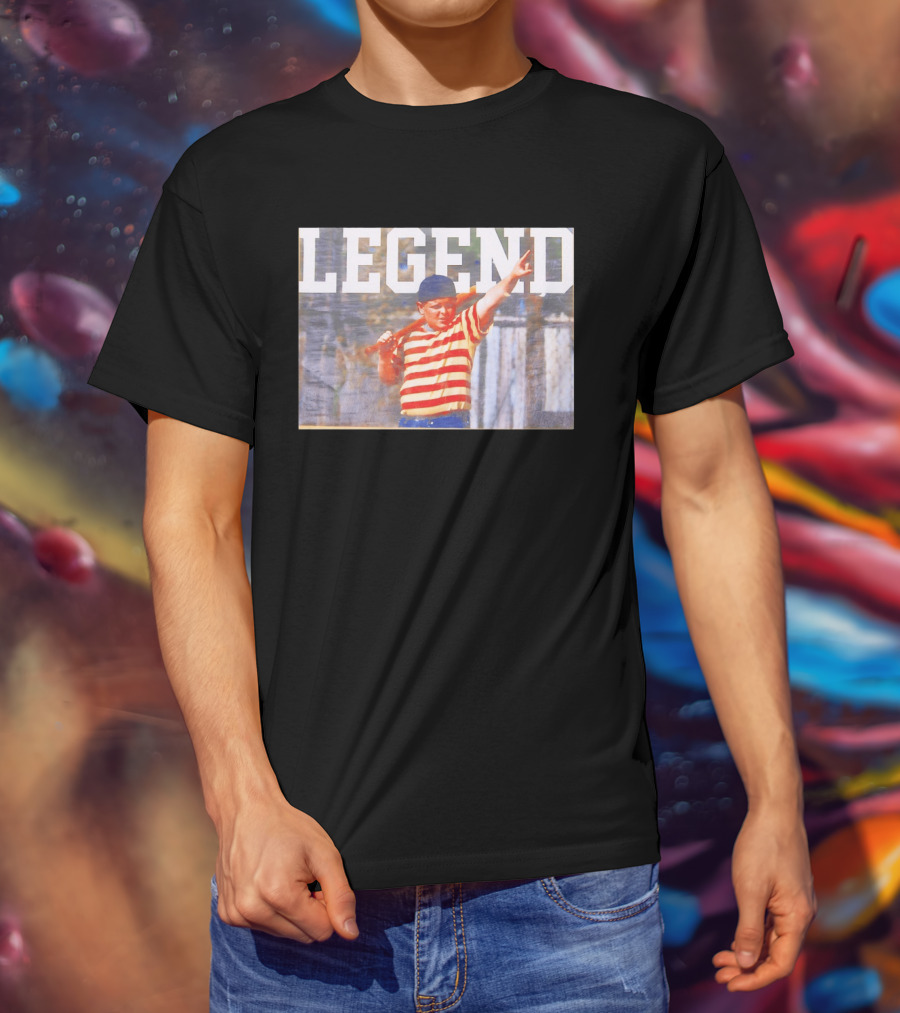 Sandlot Legend Striped Kid Holding Bat Pointing T-Shirt