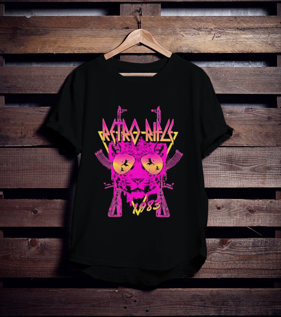 Retro Rifle 1983 Neon Skull Sunglasses Vintage Aesthetic T-Shirt