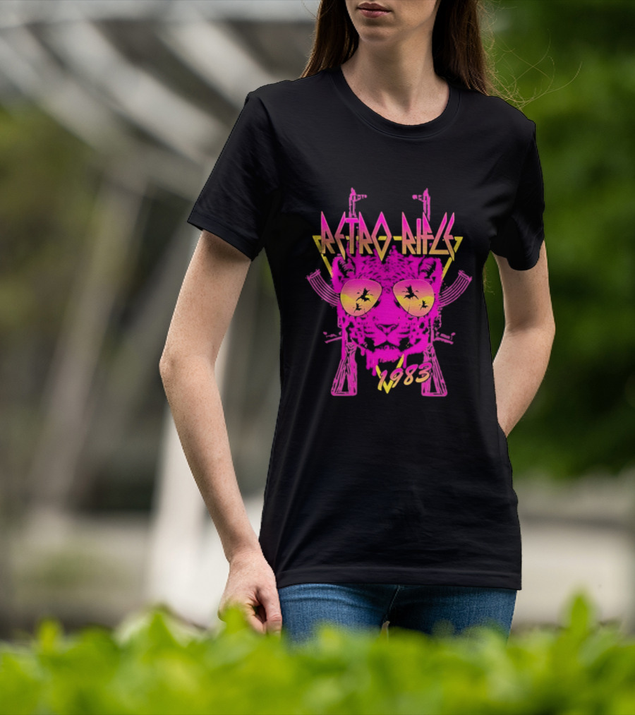 Retro Rifle 1983 Neon Skull Sunglasses Vintage Aesthetic T-Shirt