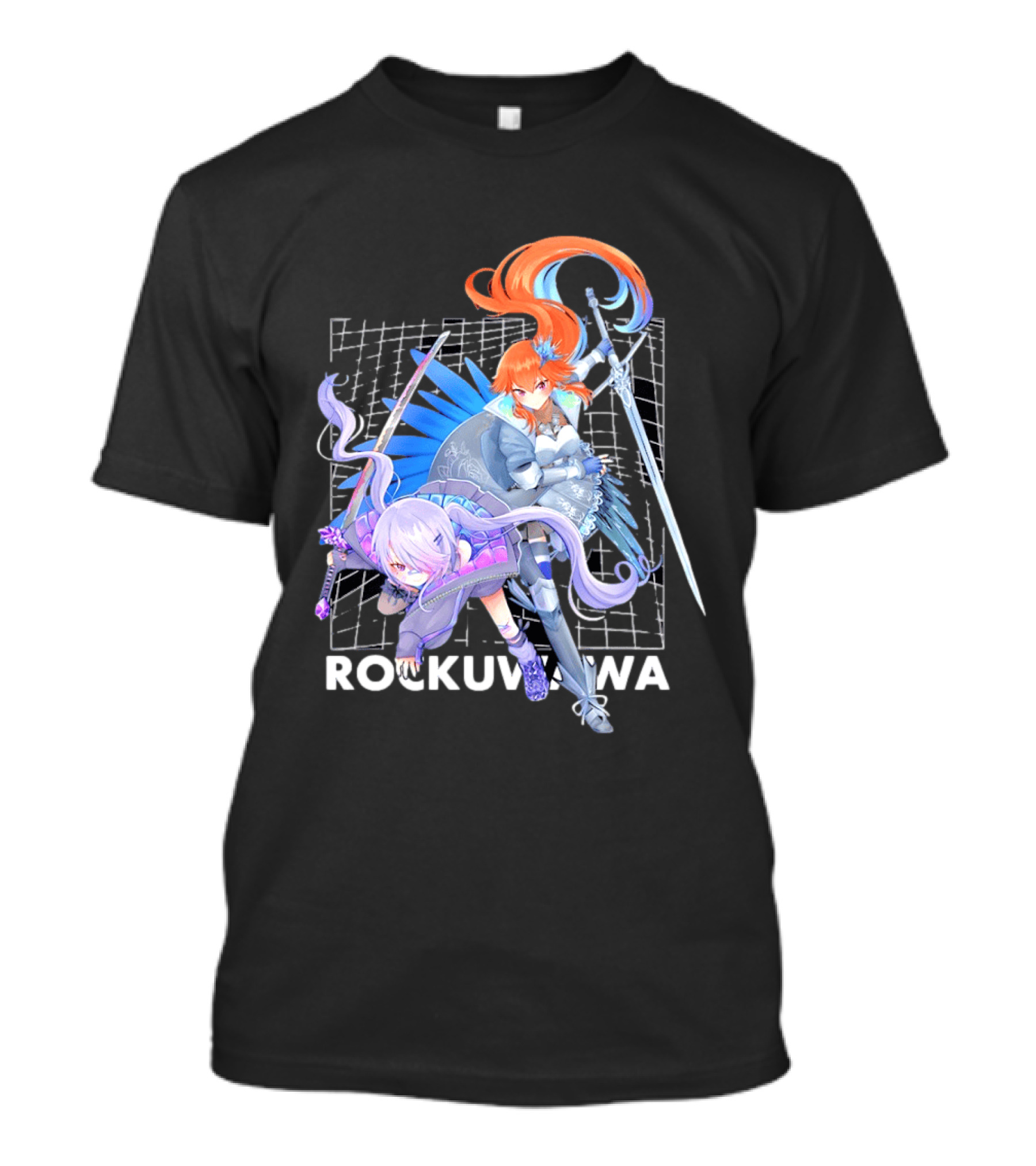Rockuwawa Anime Warrior Girls Sword Katana Grid T-Shirt