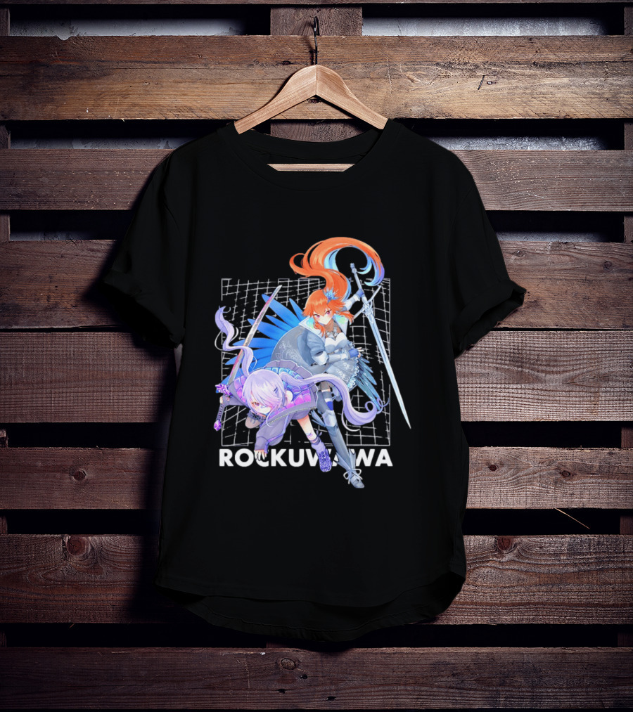 Rockuwawa Anime Warrior Girls Sword Katana Grid T-Shirt