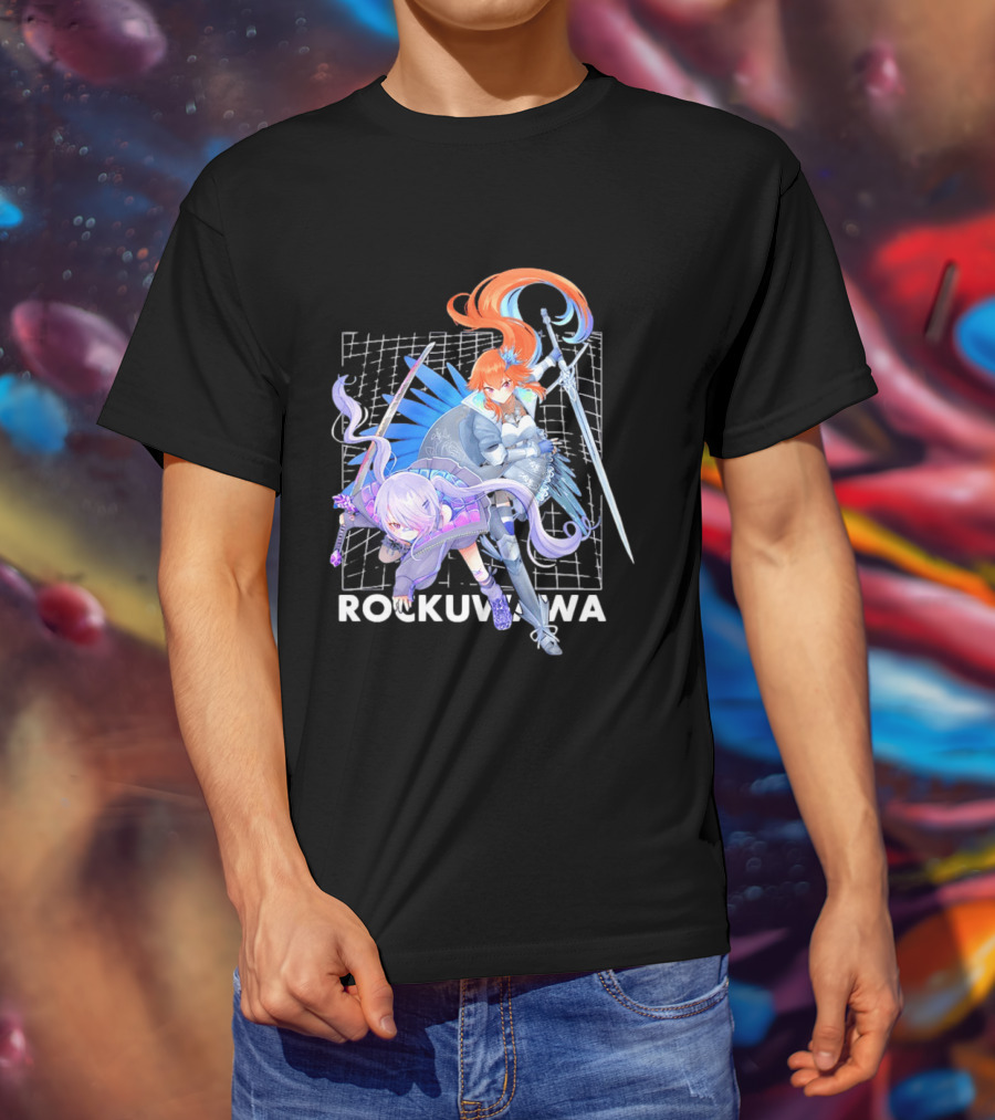 Rockuwawa Anime Warrior Girls Sword Katana Grid T-Shirt