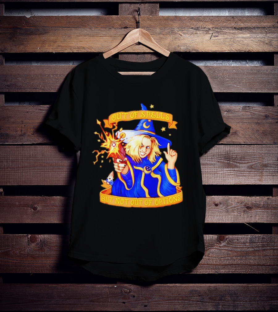 Greg The Sorcerer Out Of Spells Not Out Of Options Enchanting Wizard With Wand And Magic Aura T-Shirt