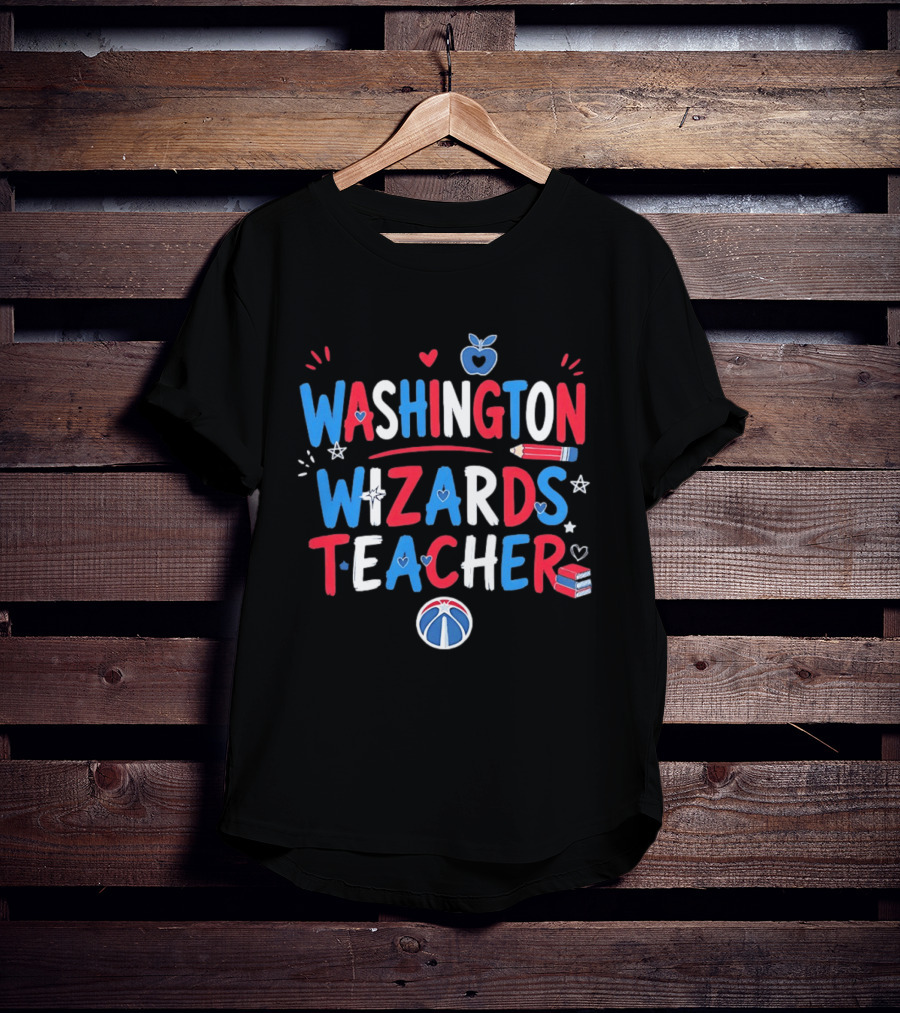 Washington Wizards Teacher Apple Pencil Heart Basketball T-Shirt