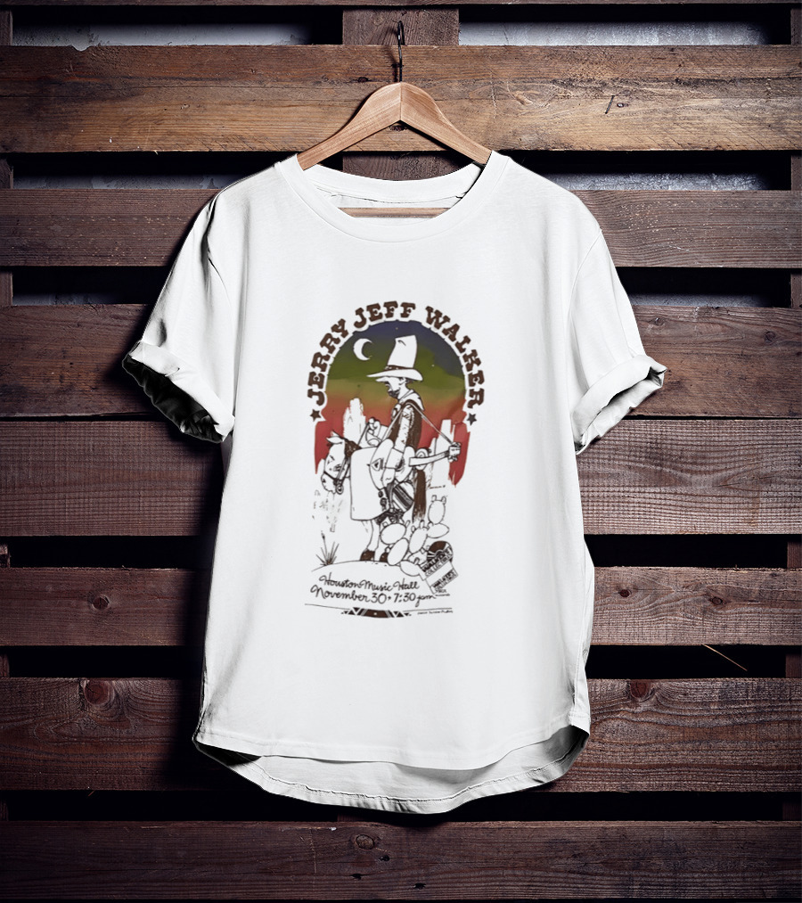 Jerry Jeff Walker Houston Music Hall November 30 7 30Pm Cowboy Guitar Art Vintage Sunset T-Shirt