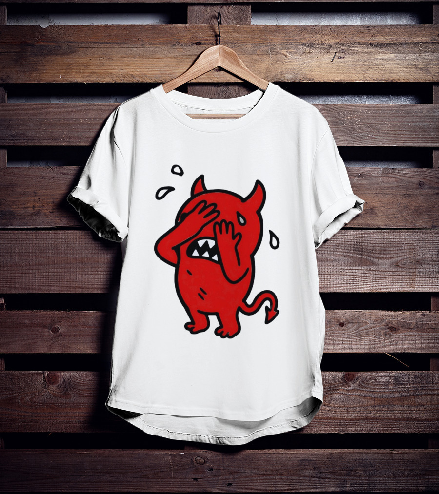 Devil Cartoon Facepalm Panicking Sweating Emoji T-Shirt