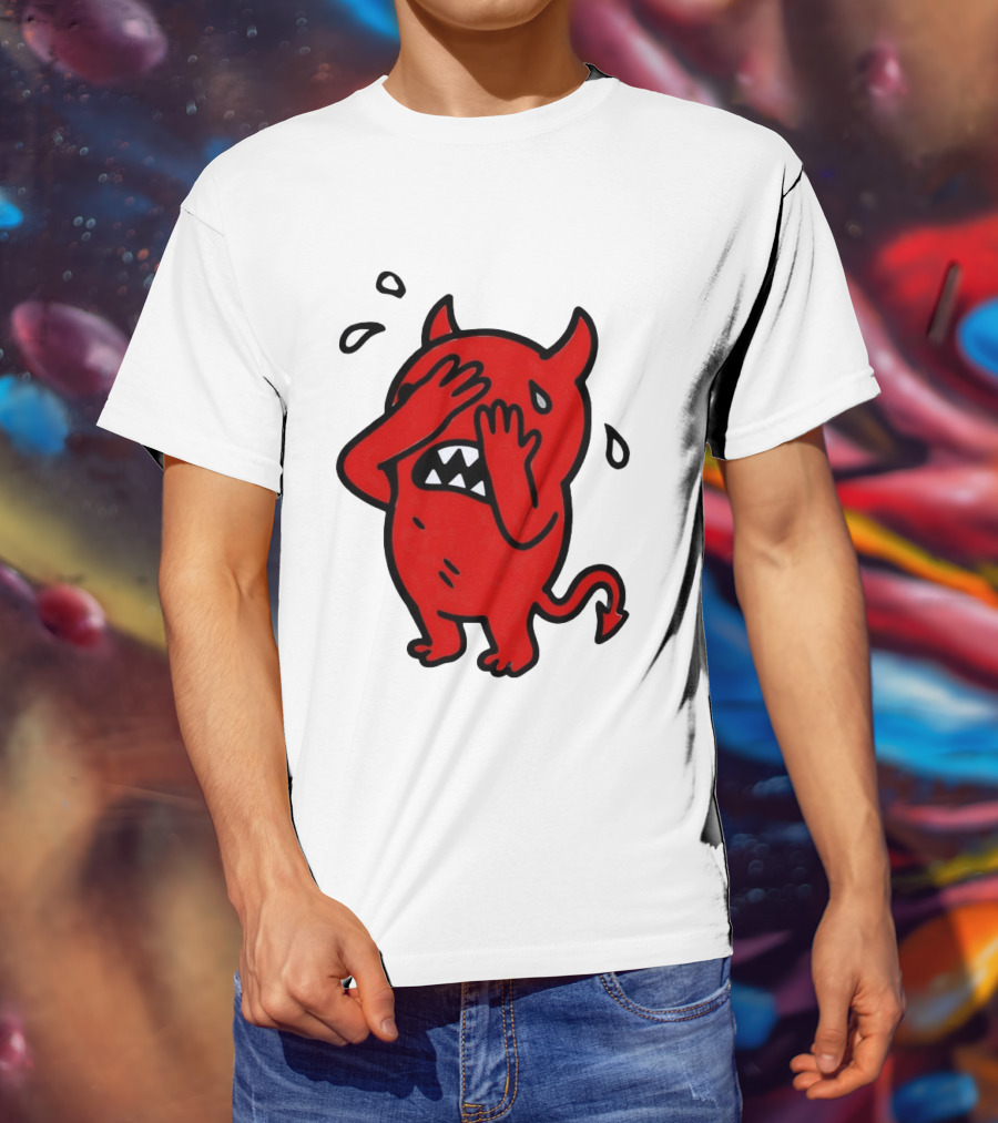 Devil Cartoon Facepalm Panicking Sweating Emoji T-Shirt