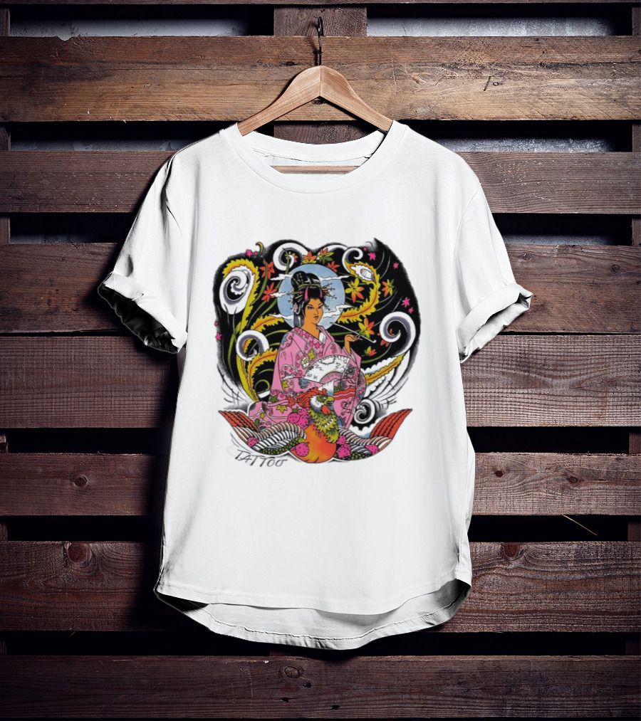 Geisha Tattoo Japanese Traditional Phoenix Kimono T-Shirt
