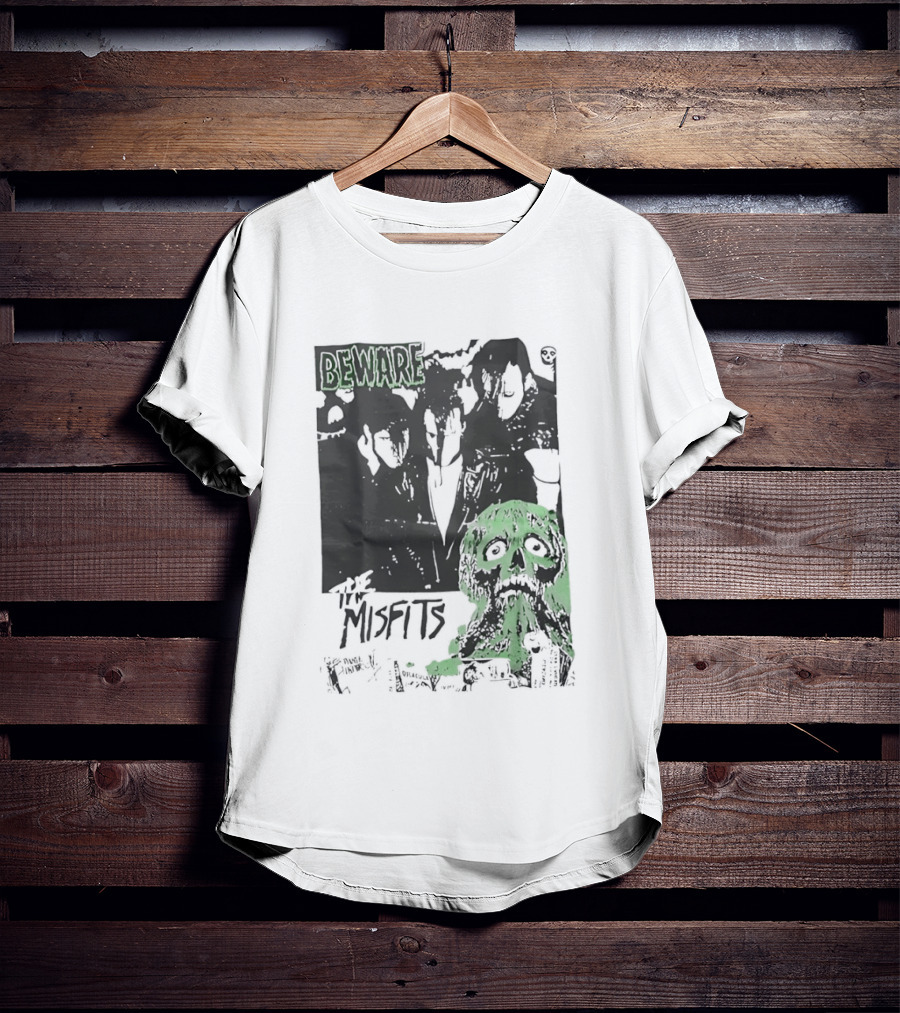 Beware The Misfits Horror Punk Band Skull Green T-Shirt