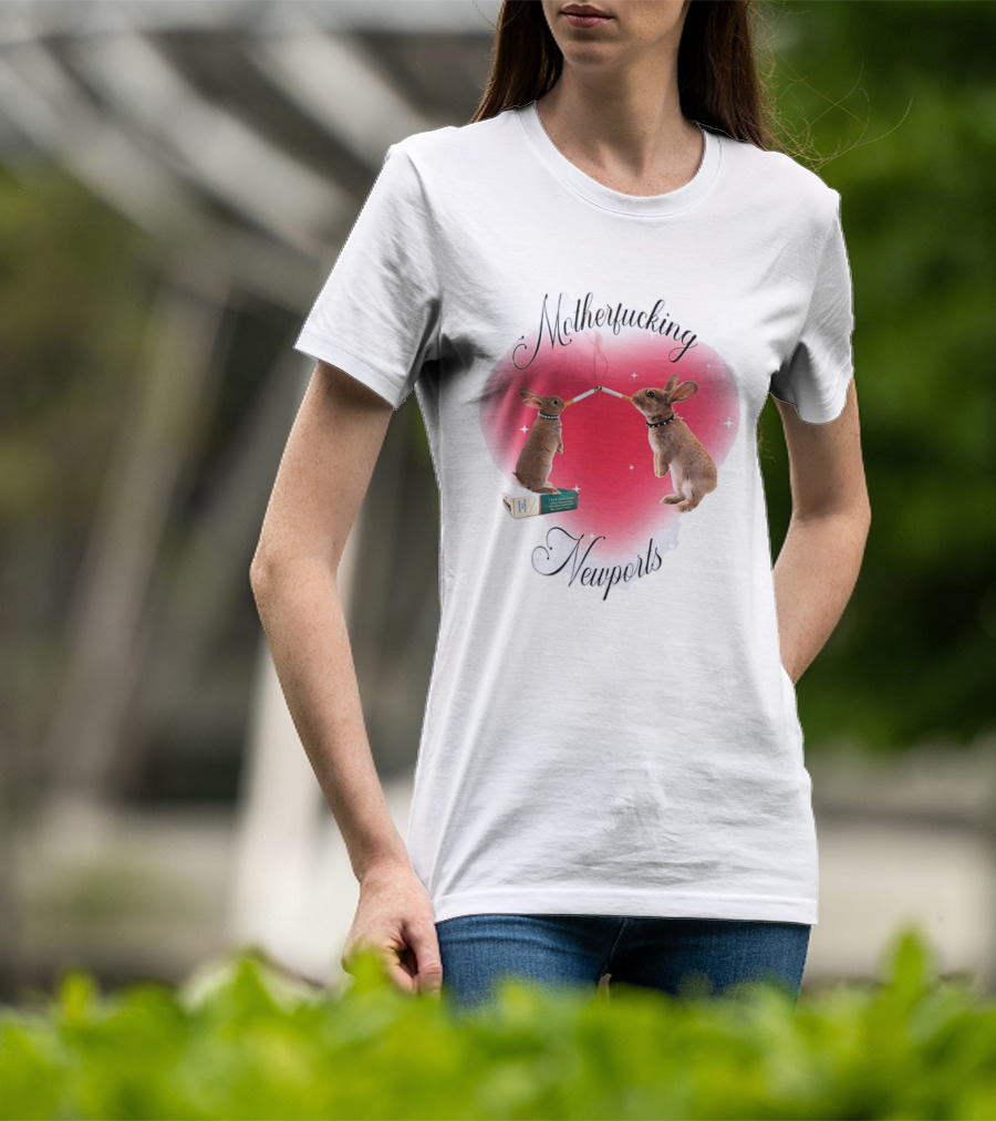 Motherfucking Newports Rabbit Smoking Cigarette Heart T-Shirt