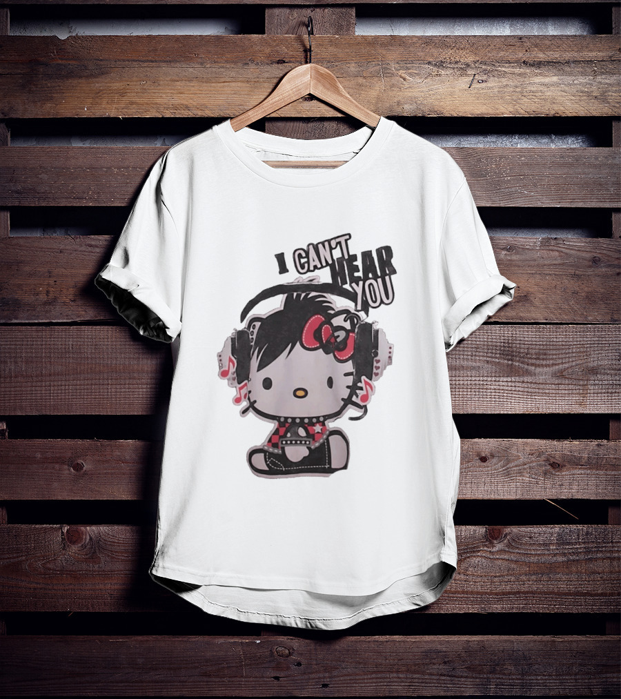 Hello Kitty I Can't Hear You Headphones Music Emo T-Shirt