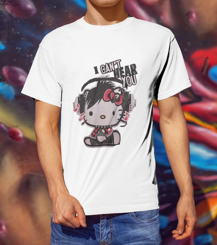 Hello Kitty I Can't Hear You Headphones Music Emo T-Shirt