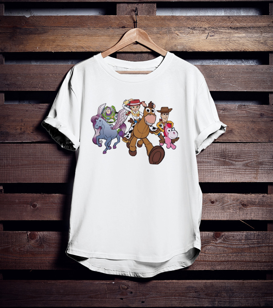 Buzz Lightyear Jessie Bullseye Woody And Buttercup Unicorn Toy Story Characters Running T-Shirt