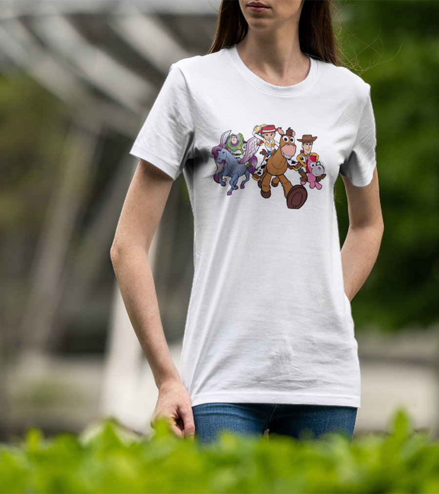Buzz Lightyear Jessie Bullseye Woody And Buttercup Unicorn Toy Story Characters Running T-Shirt
