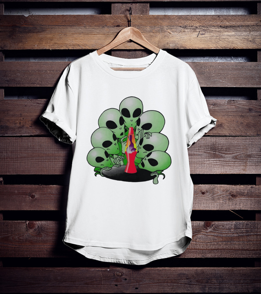 Aliens Gathering Around Colorful Lava Lamp T-Shirt