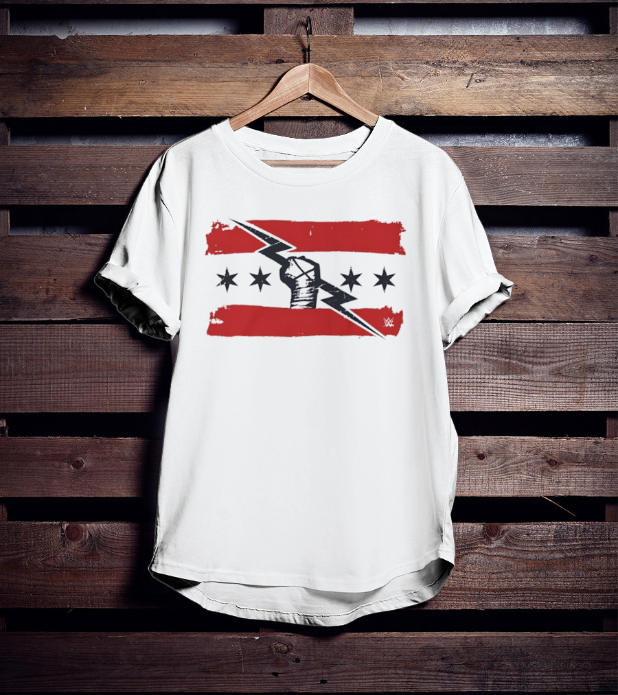 CM Punk Chicago Flag Fist Lightning Bolt Stars T-Shirt