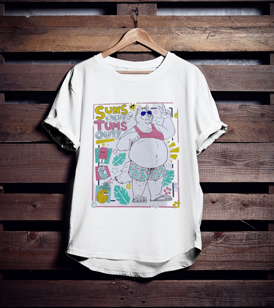 Suns Out Tums Out Husky In Sunglasses Popsicle Soda Pineapple Tropical Print T-Shirt