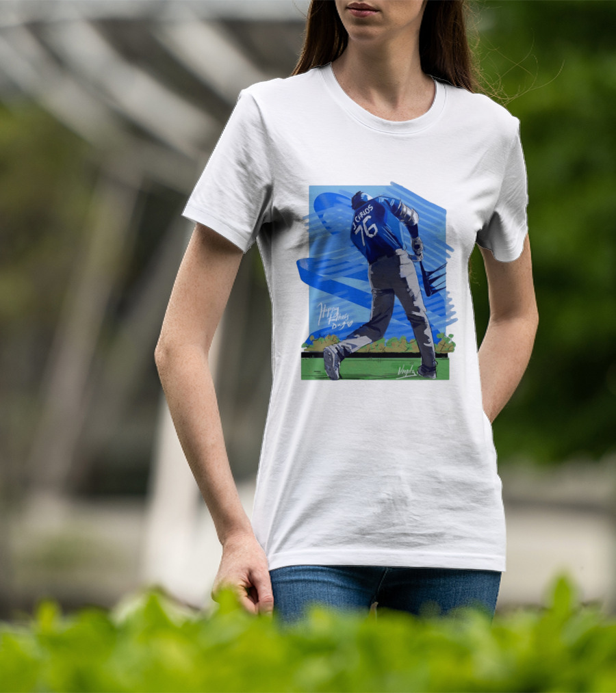 Carlos 76 Happy Fathers Day Baseball Player Sports T-Shirt