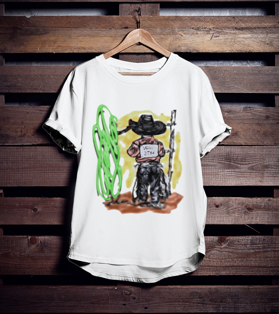 Vnere 2766 Cowboy Vintage Western Art With Hat And Fence T-Shirt