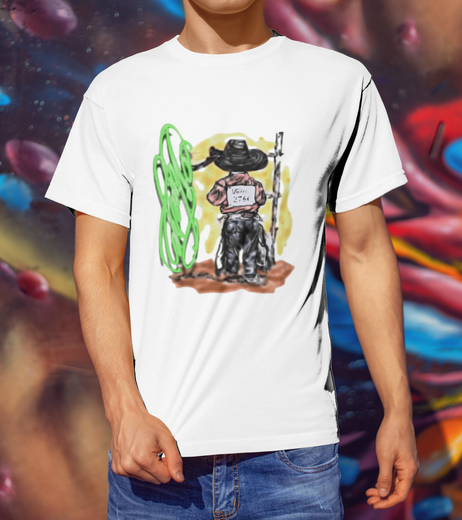 Vnere 2766 Cowboy Vintage Western Art With Hat And Fence T-Shirt