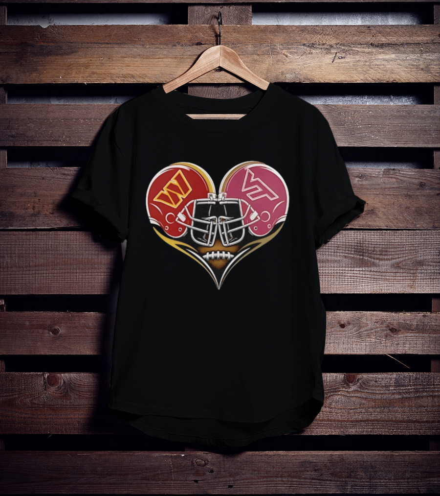 Washington Commanders Virginia Tech Hokies Helmet Heart Dual Team Spirit T-Shirt