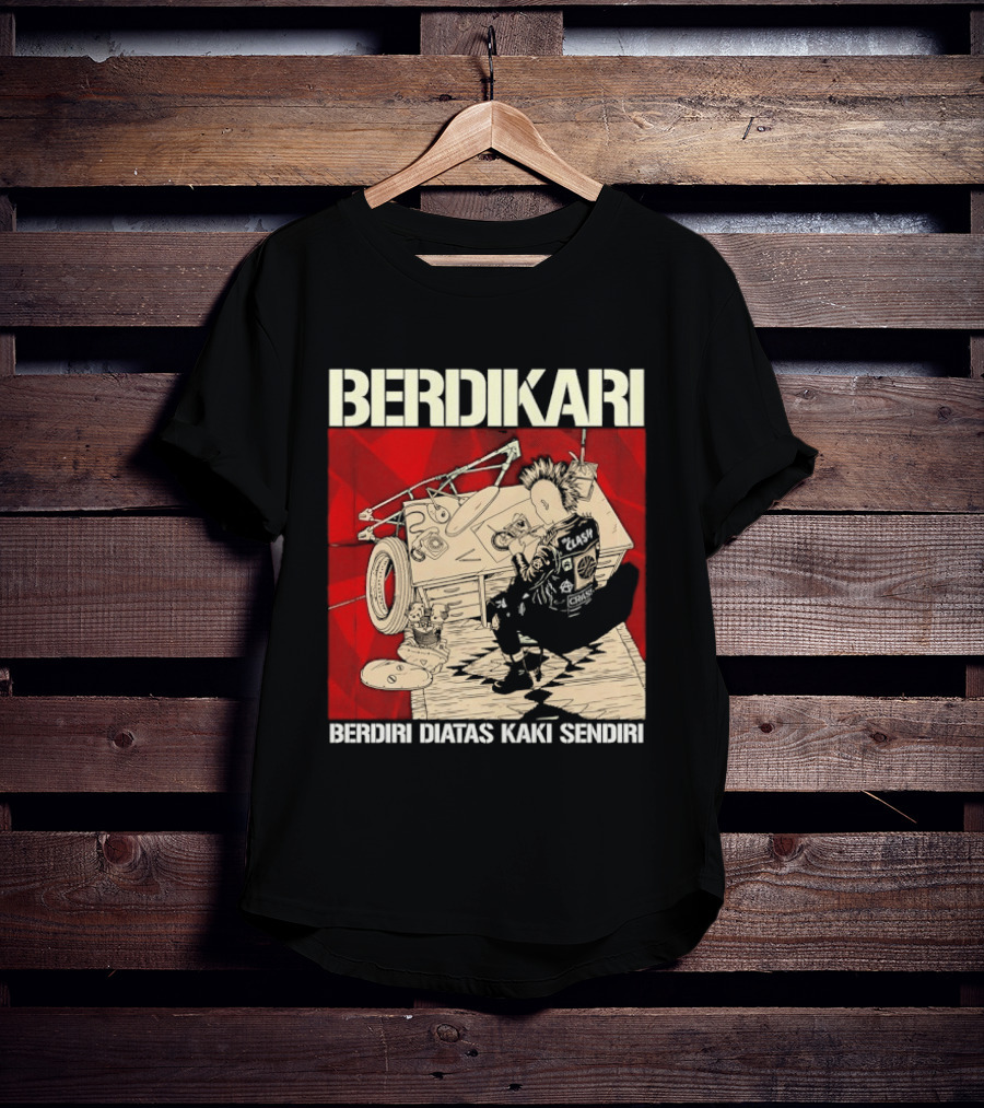 Berdikari Berdiri Diatas Kaki Sendiri Red Checkerboard Racing Motif T-Shirt