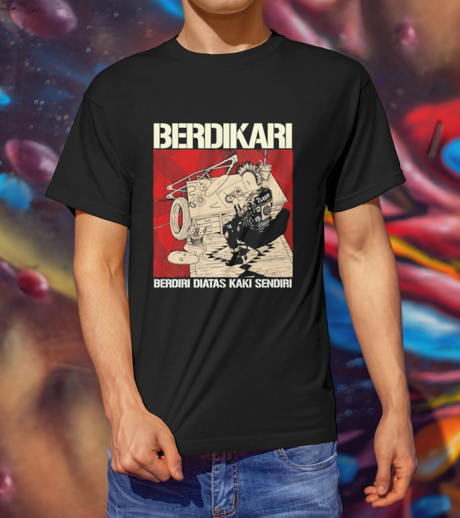 Berdikari Berdiri Diatas Kaki Sendiri Red Checkerboard Racing Motif T-Shirt