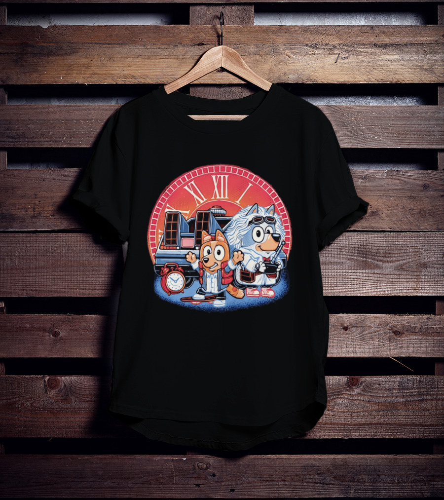 Bluey And Chilli Bark In Time Doc Brown Marty McFly T-Shirt