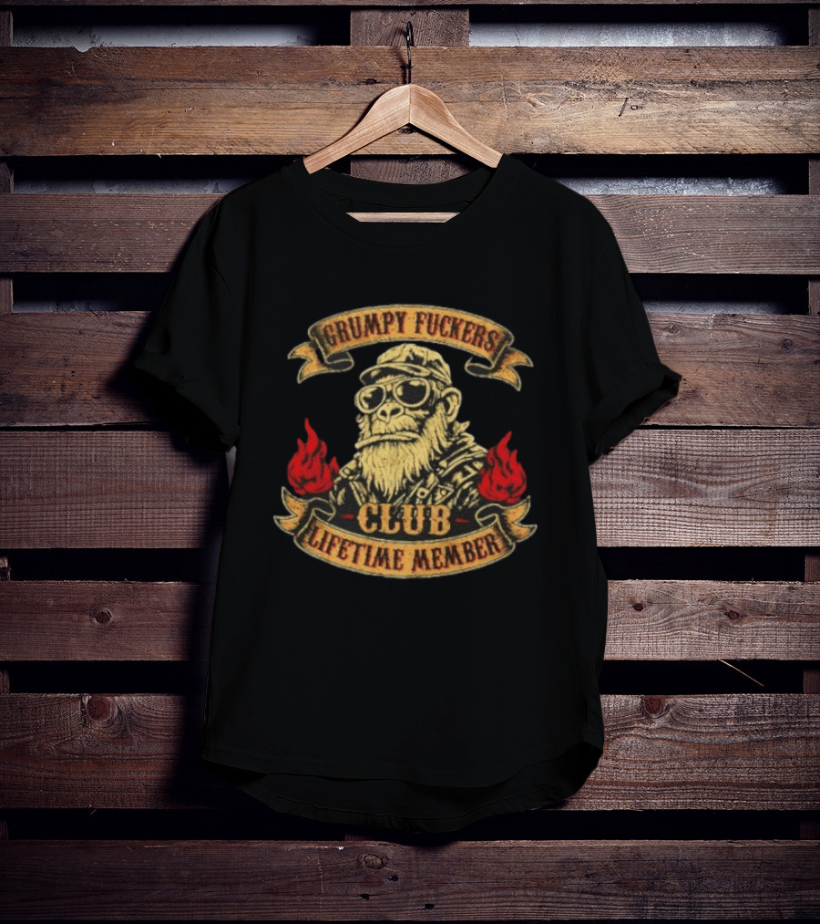 Grumpy Fuckers Club Lifetime Member Monkey With Sunglasses And Flames T-Shirt