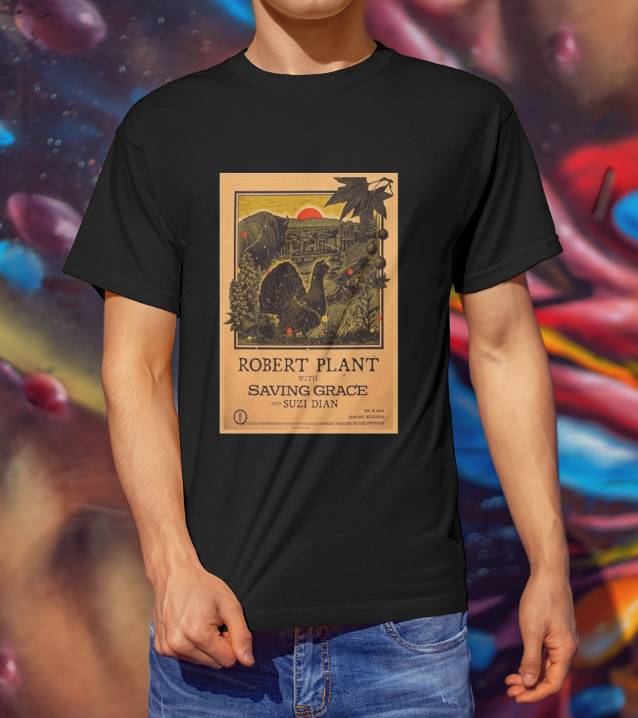 Robert Plant With Saving Grace Suzi Dian Plovdiv Bulgaria Roman Theatre 2026 T-Shirt