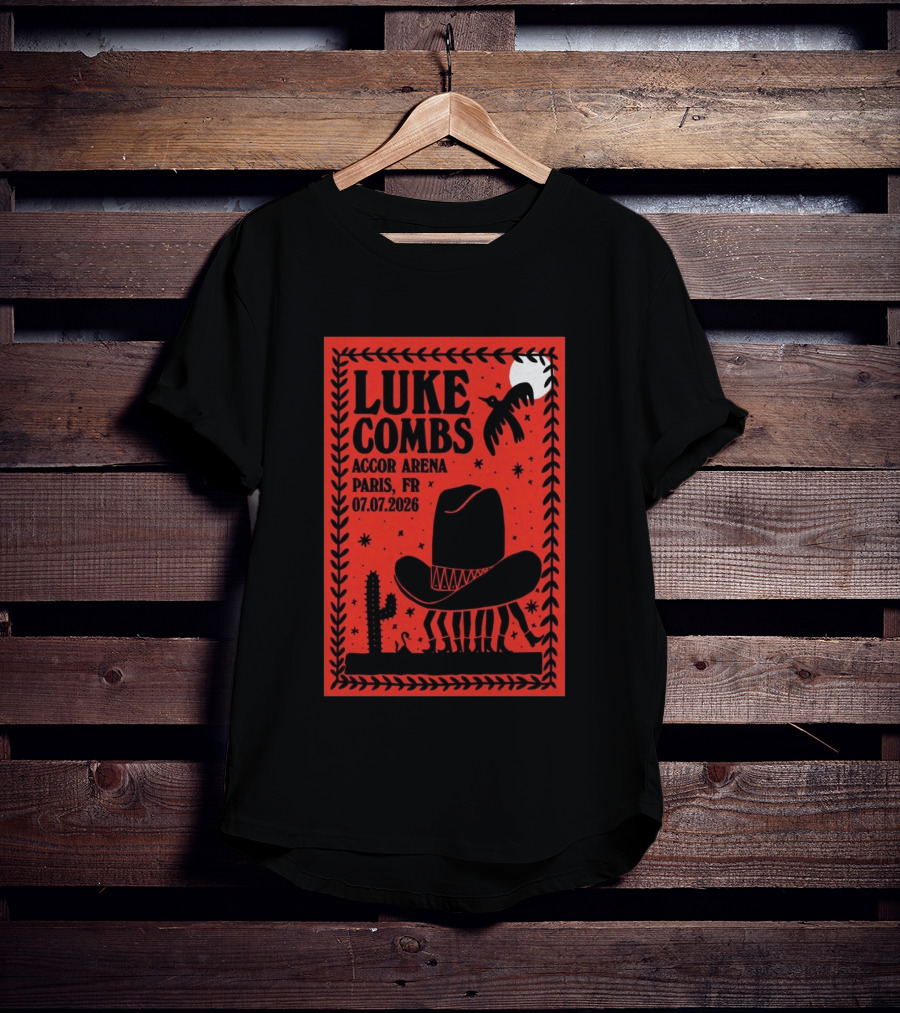 Luke Combs Accor Arena Paris FR 07.07.2026 Cowboy Hat Cactus Moon Desert Scene T-Shirt