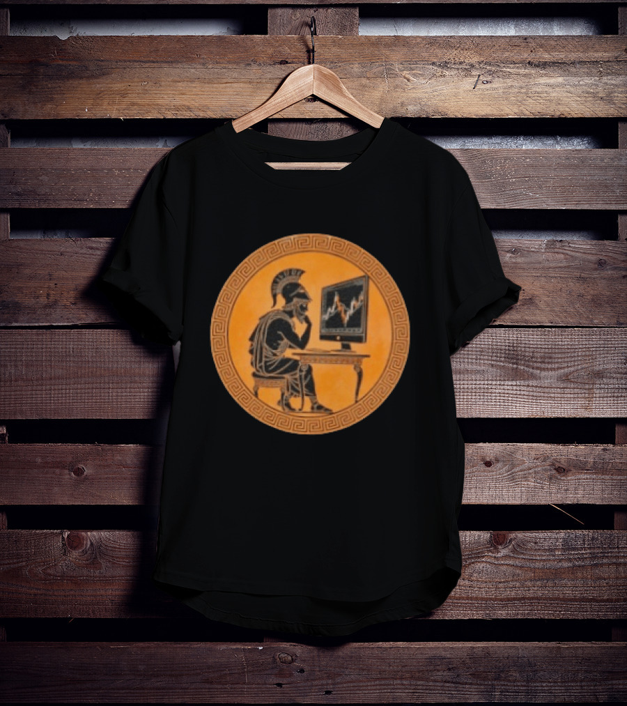 Greek Warrior Analyzing Stock Charts With Ancient Trader Flair T-Shirt